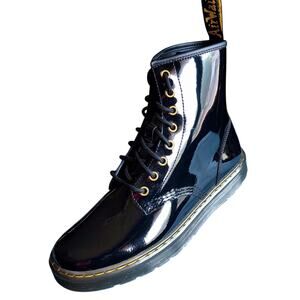 NWOB Dr. Martens Zavala Black Patent Leather Lace Up Combat Boots Sz 8 Men 9 Wmn
